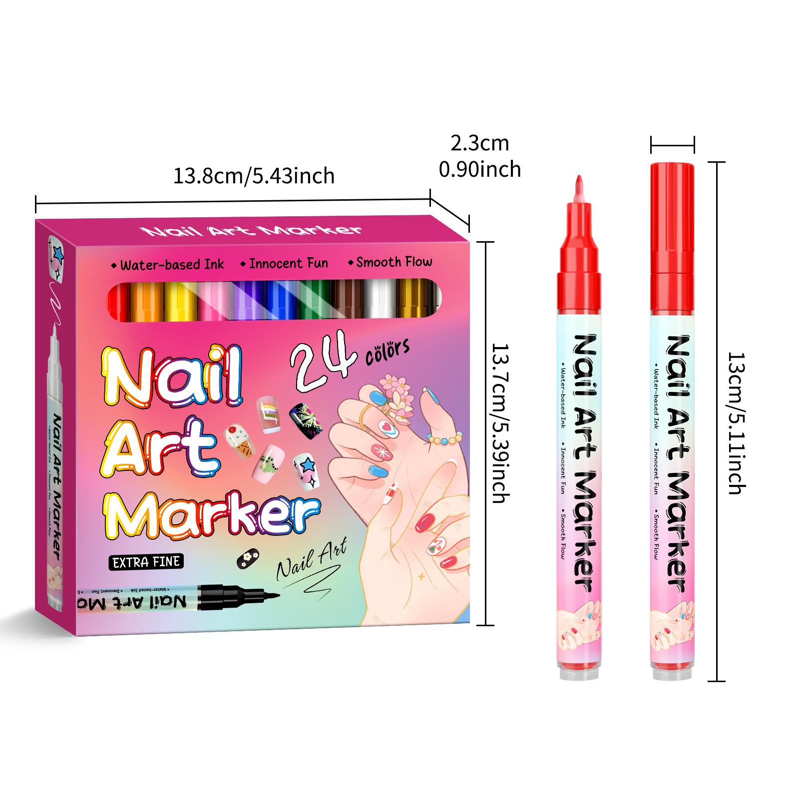 24 Color Nail Art Pens Set, Quick-Dry Nail Paint Markers, Doodle Pen Kit, Christmas Gift, Manicure Drawing Flower Pens