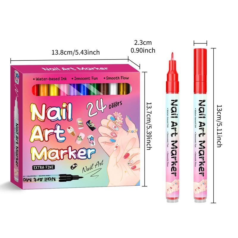 24 Color Nail Art Pens Set, Quick-Dry Nail Paint Markers, Doodle Pen Kit, Christmas Gift, Manicure Drawing Flower Pens