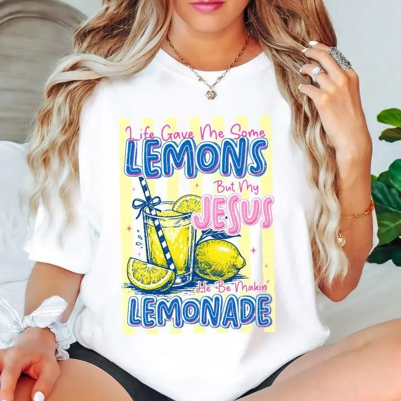 Men's Seamless Regular Fit Jesus Lemonade Graphic T-Shirt - Cotton, Soft, Solid, Round Neck, Short Sleeve, Foldable, Machine Washable Christian Religious Funny Gift Top