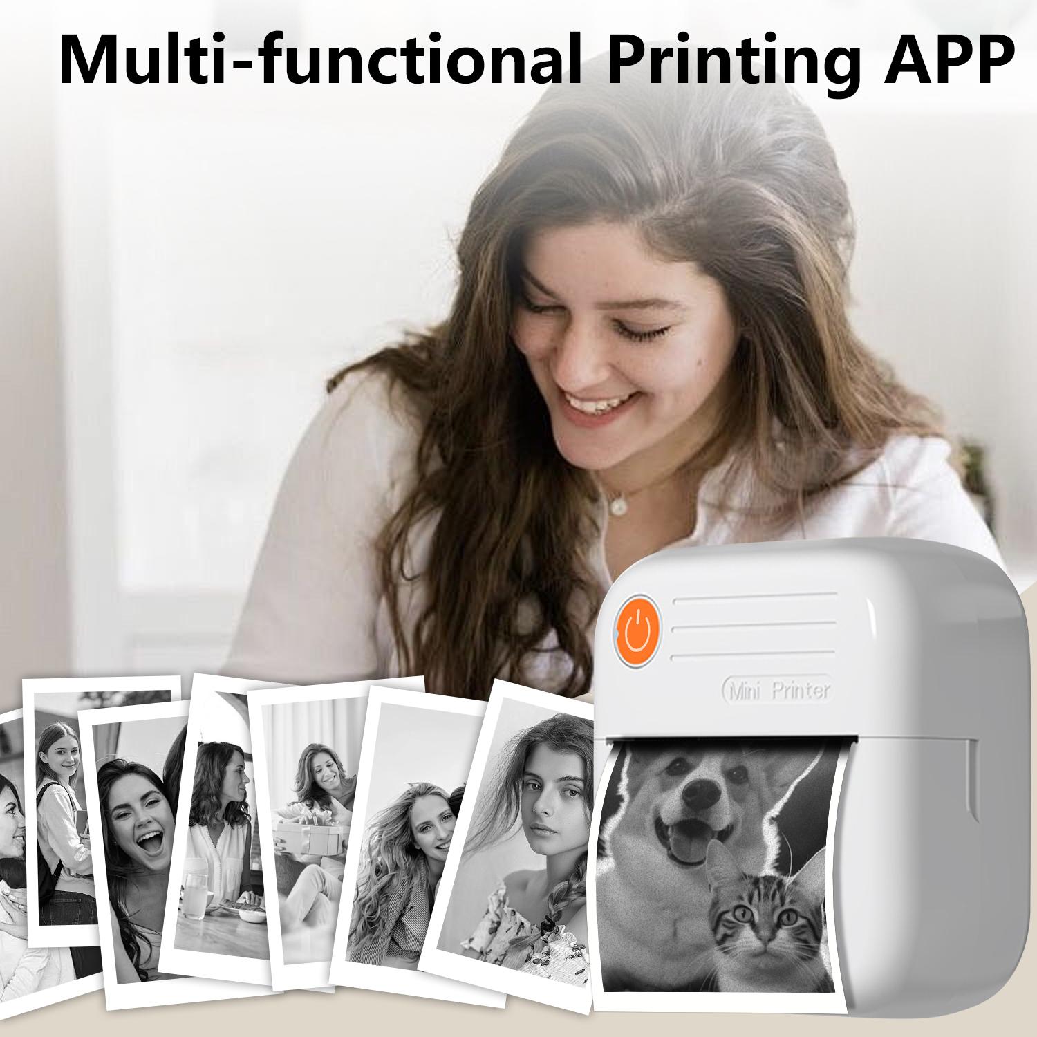 Wireless Mini Printer, Thermal Wireless Printer, Ink Free Sticker Printer, Inkless Printer, Portable Receipt Printer, Suitable for Photos, 1200mAh,4.44Wh, Diaries, suitable for family, friends, traveling and outdoor adventures, Portable Handheld Printer
