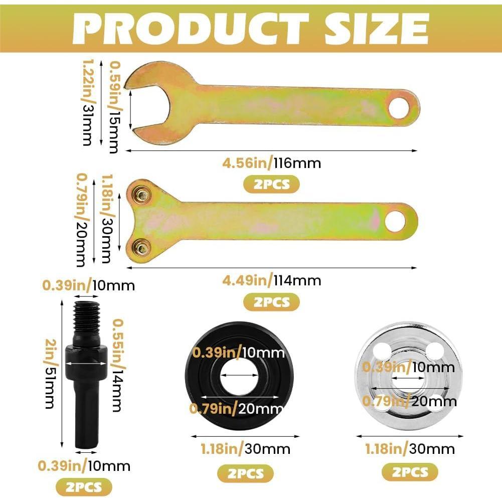 2 sets Electric Drill Angle  Connecting Rod Set, Angle  Tool Drill Arbor Mandrel Adaptor with Spanner and Flange Nut for Polish Disc, Polish Sponge and  Disc(10mm)