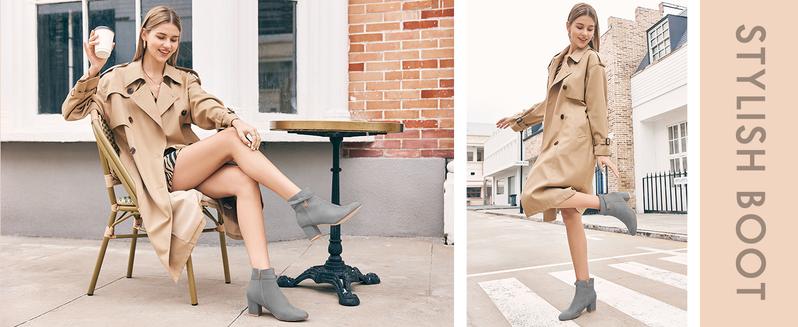 Coutgo Women's Ankle Boots Chunky Block Low Heel Vintage Tie Knot Booties Shoes with Side Zipper