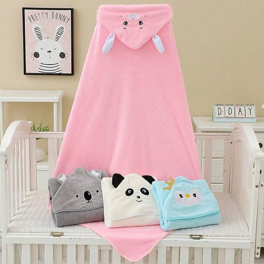 Baby Hooded Bathrobe, Cartoon Animal Design, Soft Coral Fleece, Skin-Friendly, Infant Toddler Towel Wrap, 1pc