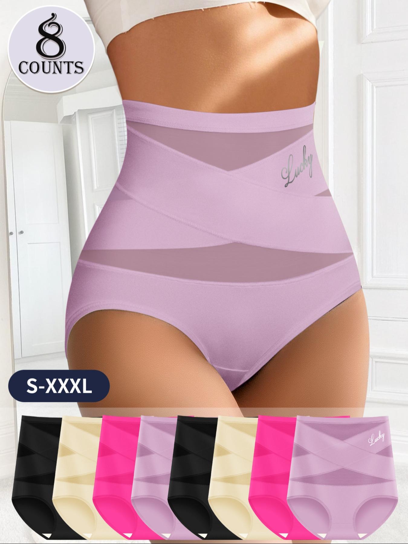 Women's Letter Print Contrast Mesh Criss Cross High Waist Briefs, Breathable Comfy Sheer Knicker for Daily Wear, Women's Underwear for All Seasons