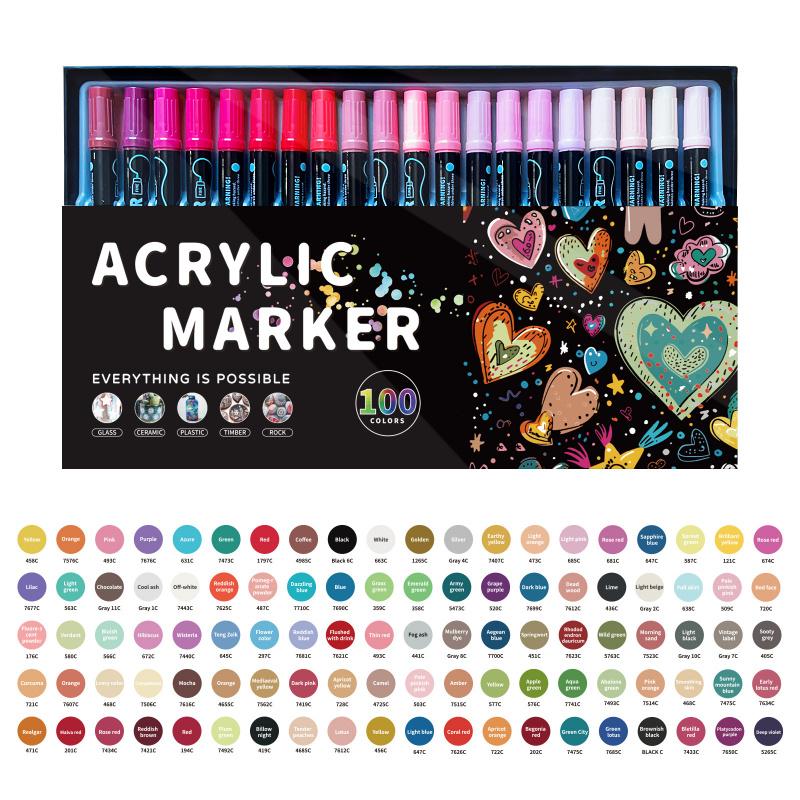 Waterproof Dual Tip Acrylic Paint Pens, Dot & Fine Tip Premium Coloring Drawing Markers Set for Wood, Rock Painting, Canvas, Glass, Ceramic Surfaces and DIY Crafts Making Art Supplies
