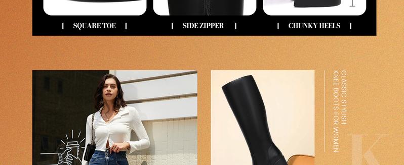 Athlefit Women's PU Leather Platform Boots - 3.15-inch Chunky Heel, Square Toe, Side Zipper, Comfortable Sole, Stylish Fashion Booties