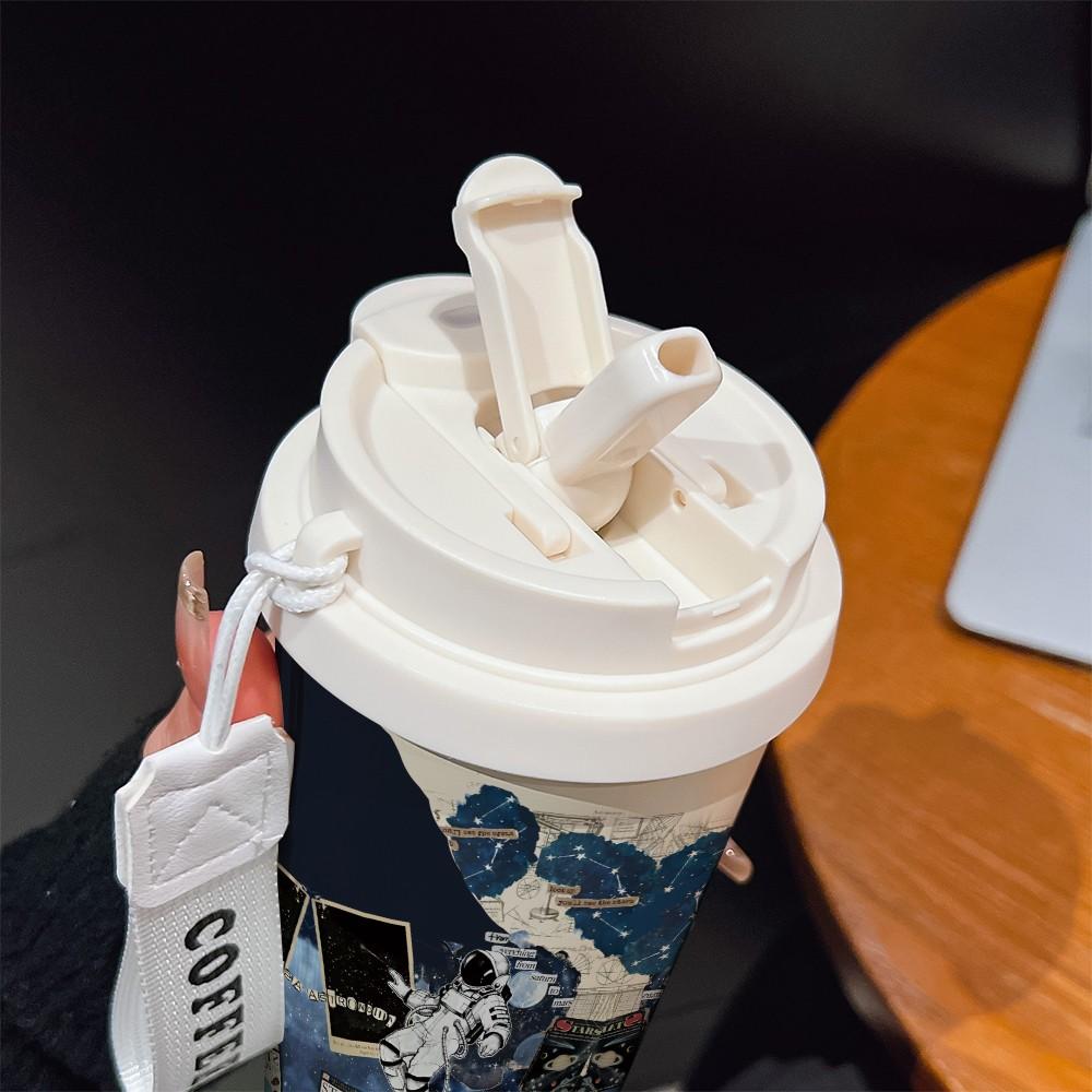 Abstract Astronaut Texture Coffee Cup, Portable Dual Drink Insulated Tumbler, Keeps Hot/cold, Boho Style, Ideal for Office, Travel, Sports