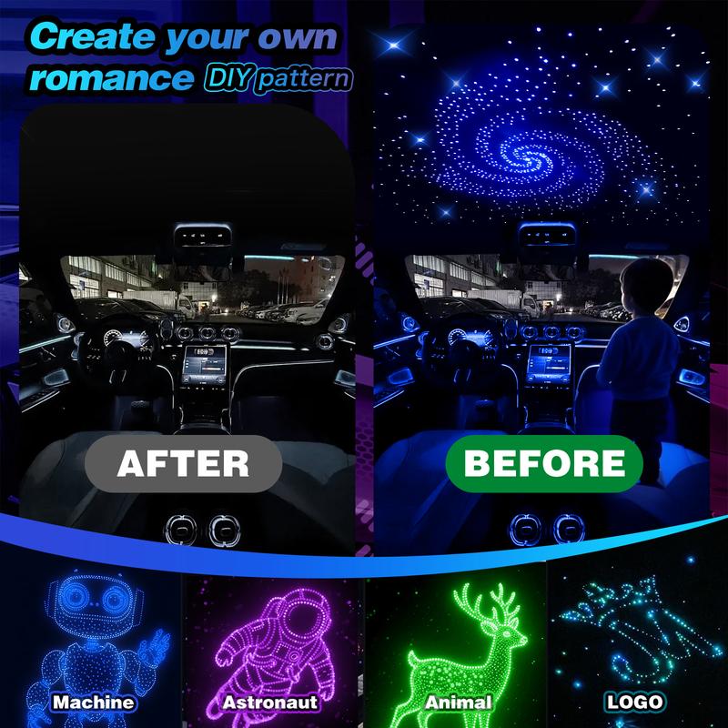 1000pcs*0.02in *6.5ft Fiber Optic Car&Home Headliner Star Light Kit,Roof Ceiling Lights,Color-Changing, App+24 Key Remote Control, Static 15 Color And Rgb Light Change, Fade, Jump, Spark And Adjust Brightness, Mode Speed Adjustment,Interior Led Vehicle