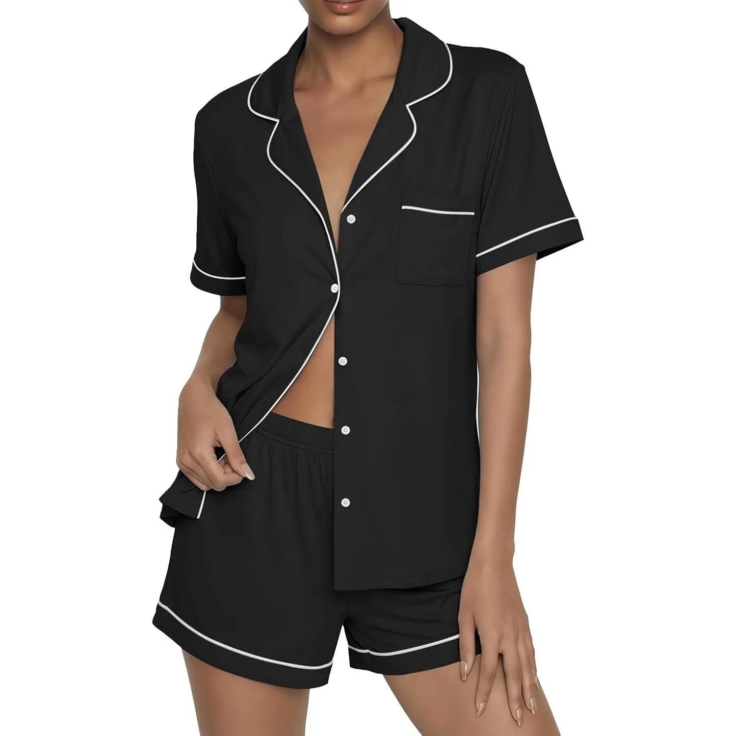 Womens Pajama Sets Button Up Pjs 2 Piece Short Sleeve Sleepwear soft fabric, for wedding date night bridal party, for maternity, elastic waist