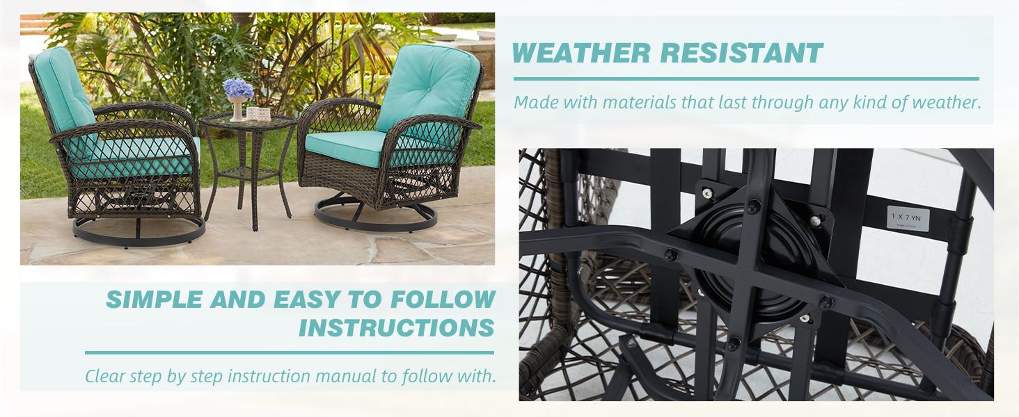 EROMMY 3 Pieces Outdoor Swivel Rocker Patio Chairs, 360 Degree Rocking Patio Conversation Set with Thickened Cushions and Glass Coffee Table for Backyard wicker furniture EROMMY 3 Pieces Outdoor Swivel Rocker Patio Chairs, 360 Degree Rocking Patio Conversation Set with Thickened Cushions and Glass Coffee Table for Backyard wicker furniture