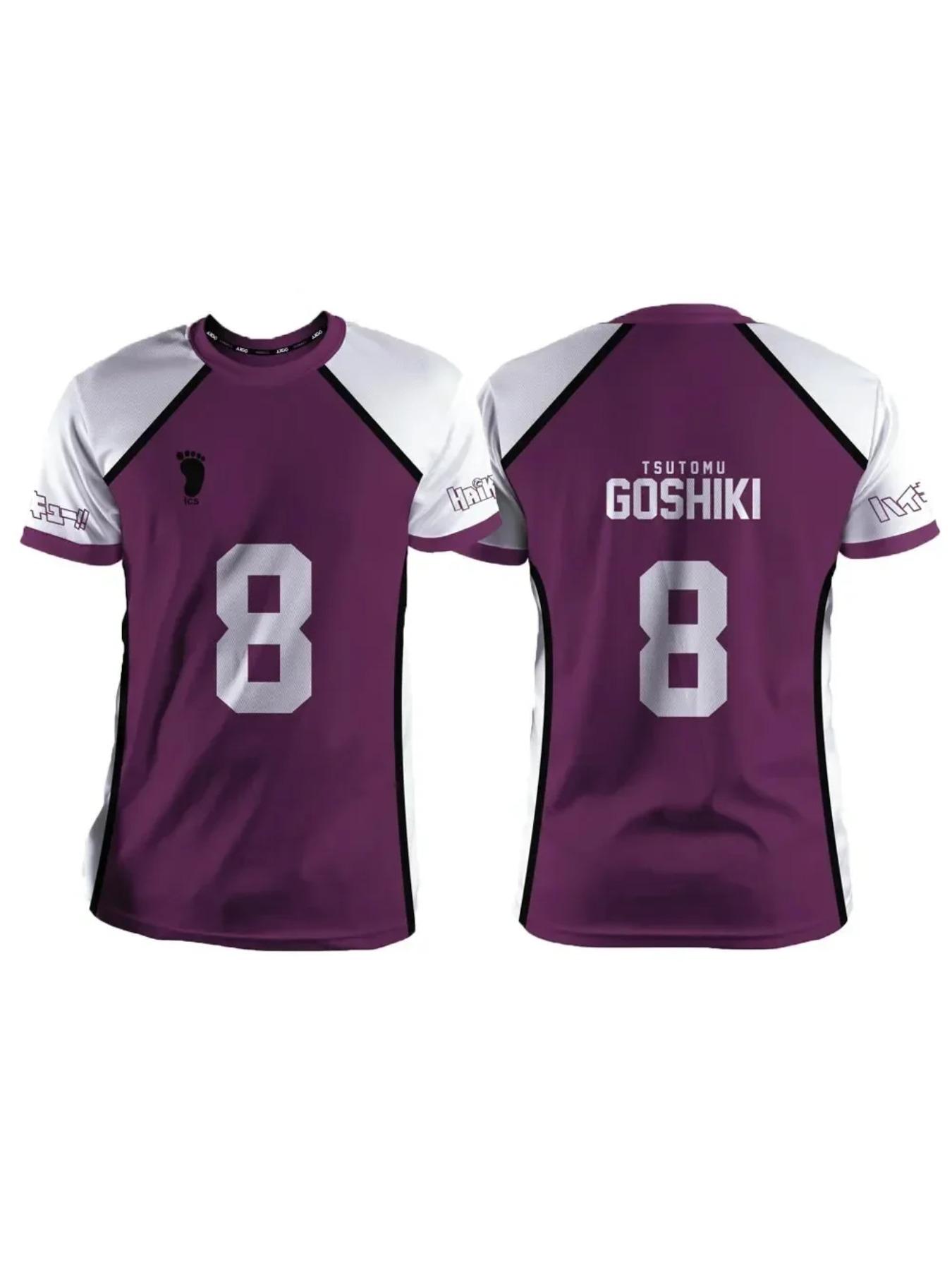 Haikyuu Shiratorizawa Purple Japanese Anime Cosplay T-shirt, Unisex, Summer Short sleeved, Children's Fashion, Men's and Women's Cartoon T-shirt