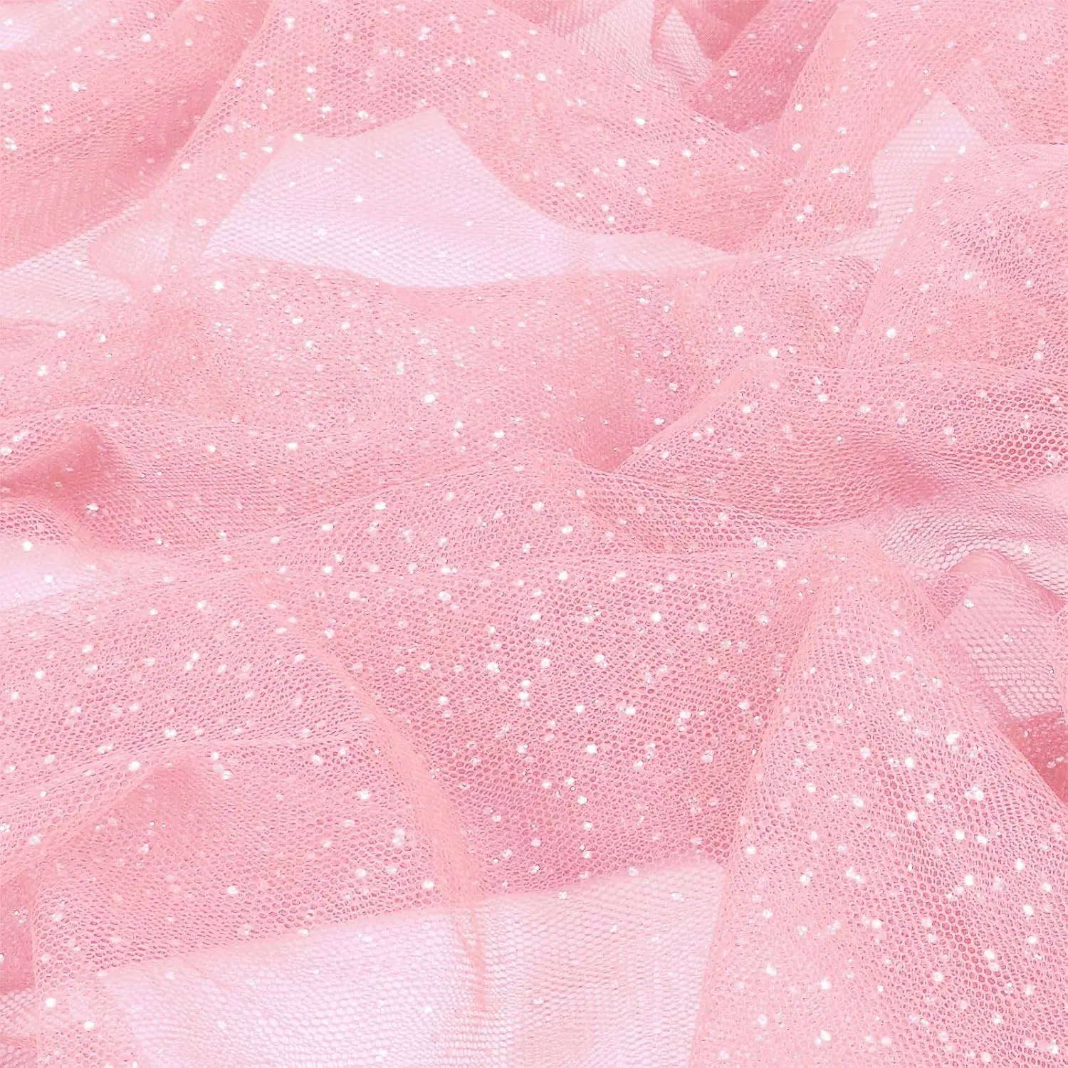 Glitter Tulle Fabric, 1 Yard x 60 Inch Wide Pink Tulle Bolt Netting with Iridescent Sequin, Soft Sparkly Bulk Tulle Fabric for Bridal Veil, Wedding Decoration, Tutu Skirt, Gift Wrap