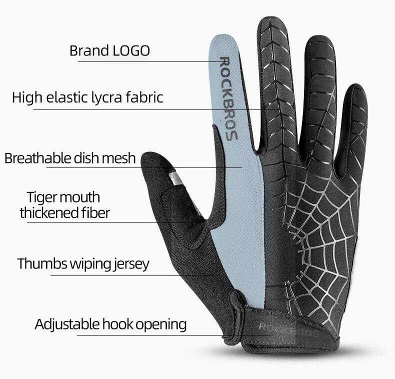 ROCKBROS Full Finger Gloves Touch Screen MTB Motorcycle Bicycle Cycling Gloves Touch Screen Anti-Slip MTB Gloves for Cycling Workout Outdoor Sports