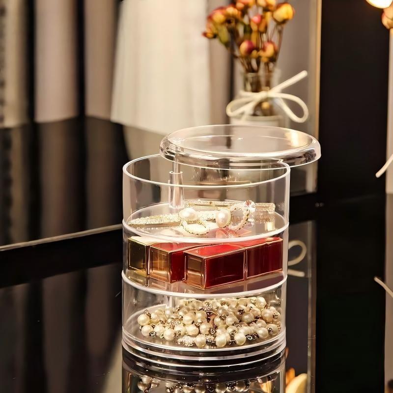 Desktop Rotating Cosmetic Organizer Box, Large Capacity Storage, Modern Minimalist Design, Holds Jewelry, Hair Accessories, Cosmetics