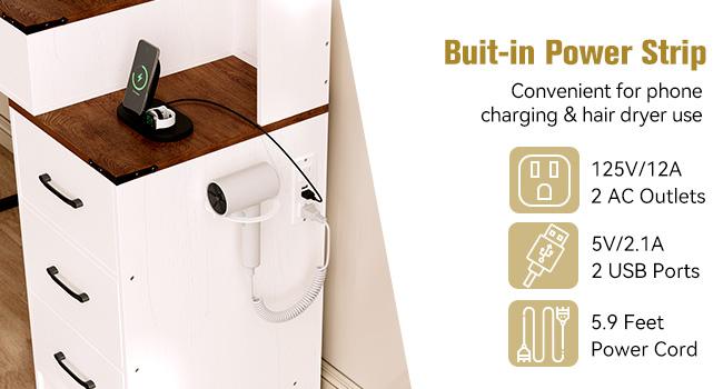 【Valentine's Day gift】Makeup Vanity Desk with Mirror & Lights | 4 Drawers & 3 Storage Shelves | Adjustable Tri-Color LED Light, Charging Station & Hair Dryer Stand Modern Furniture