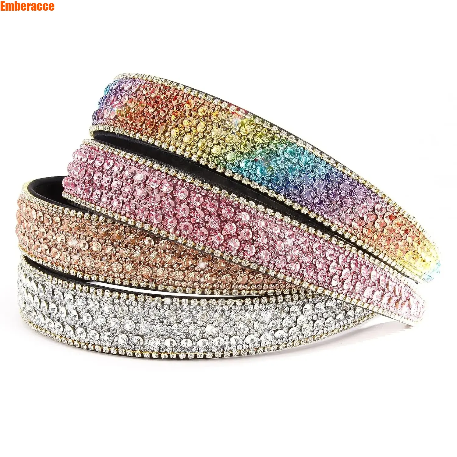 4 Pack Rhinestone Headbands for Women & Girls, Sparkly Crystal Flower Hair Bands, Glittery Headwear for Prom, Homecoming, Wedding, Birthday Party