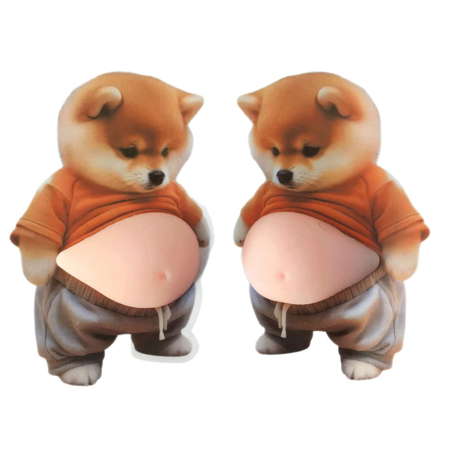 2pc Squishy Shiba Inu Sticker, Funny Chubby Belly Stress Relief Fidget Decal, Silicone Anti-Collision Car Door Protector, Cute Decorative Decals