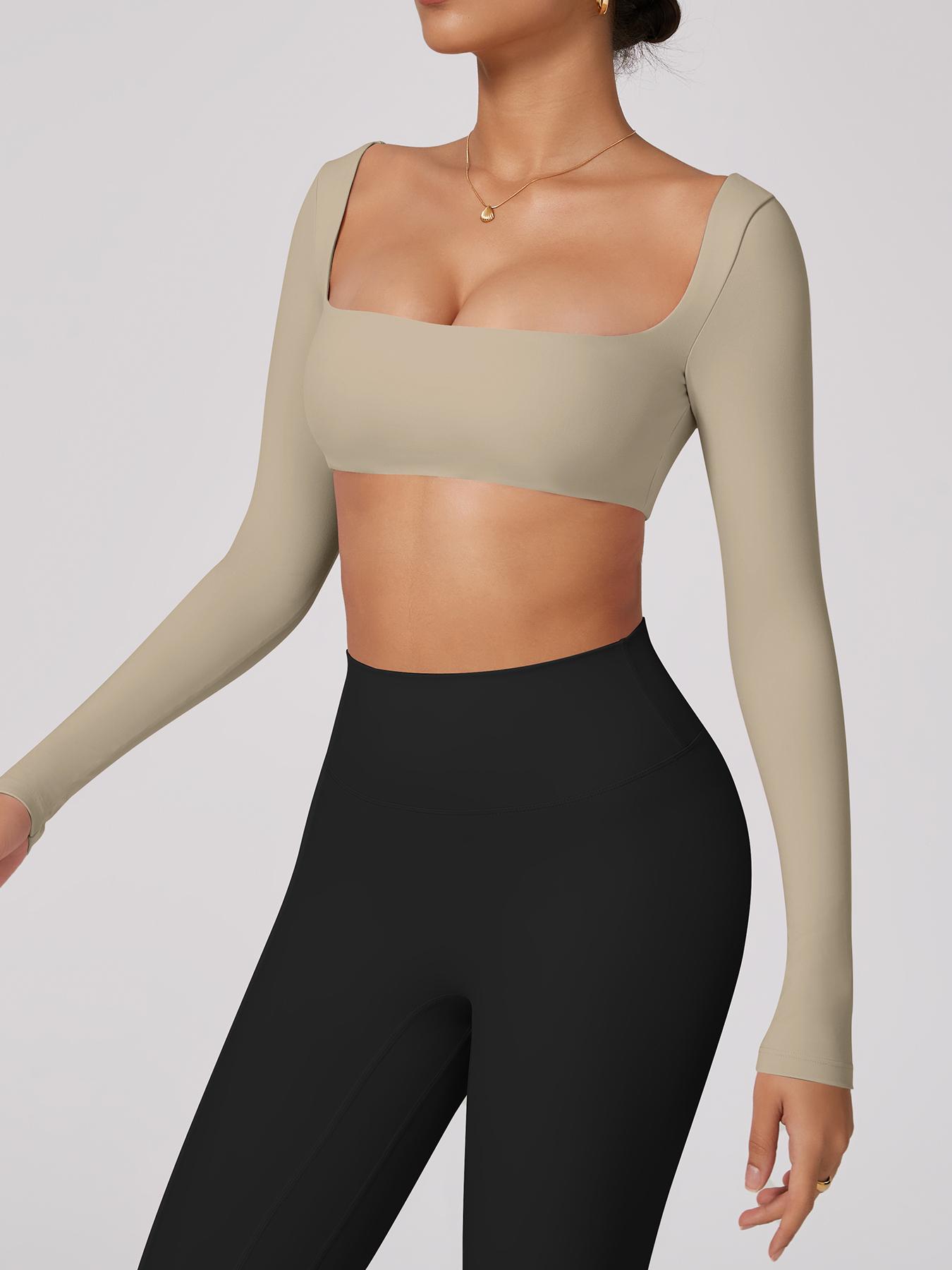 Women's Fashion Sport Top Athletic Style Activewear Square Neck Long Sleeve Short Crop High Elastic Comfortable Breathable Gym Training Running Outdoor Cycling