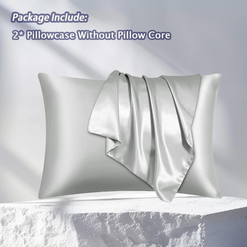 Set of 2 solid-color satin pillowcases, modern and minimalist, soft and comfortable bedding perfect for home bedrooms and dorm rooms. These cool, silky-satin pillowcases are a carefully curated must-have—sold without filling.