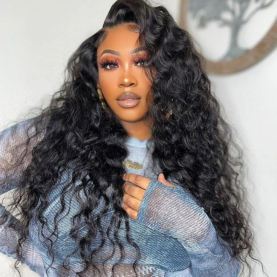 Deep Wave 13x4 Lace Front Wig Human Hair 180% Density HD Transaprent Lace Water Deep Wave Curly Wigs Human Hair Body Wave Pre Plucked Human Hair Wigs