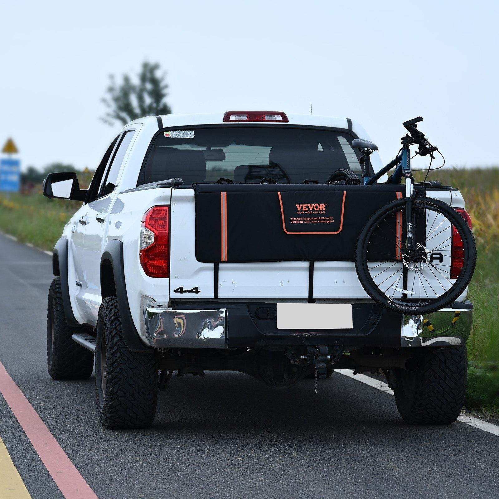 Tailgate Bike Pad, 53" Truck Tailgate Pad Carry 5 Mountain Bikes, Tailgate Protection Pad with Reflective Strips and Tool Pockets, Tailgate Pad with Camera Opening for Mid-Size Pickup Trucks