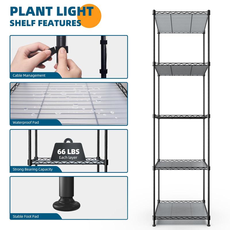 Barrina Plant Shelf with Grow Light, 5-Tier Plant Stand with 40W Ultra-Thin Grow Light Panel, Timer Switch, 15.7x11.8x59.1IN