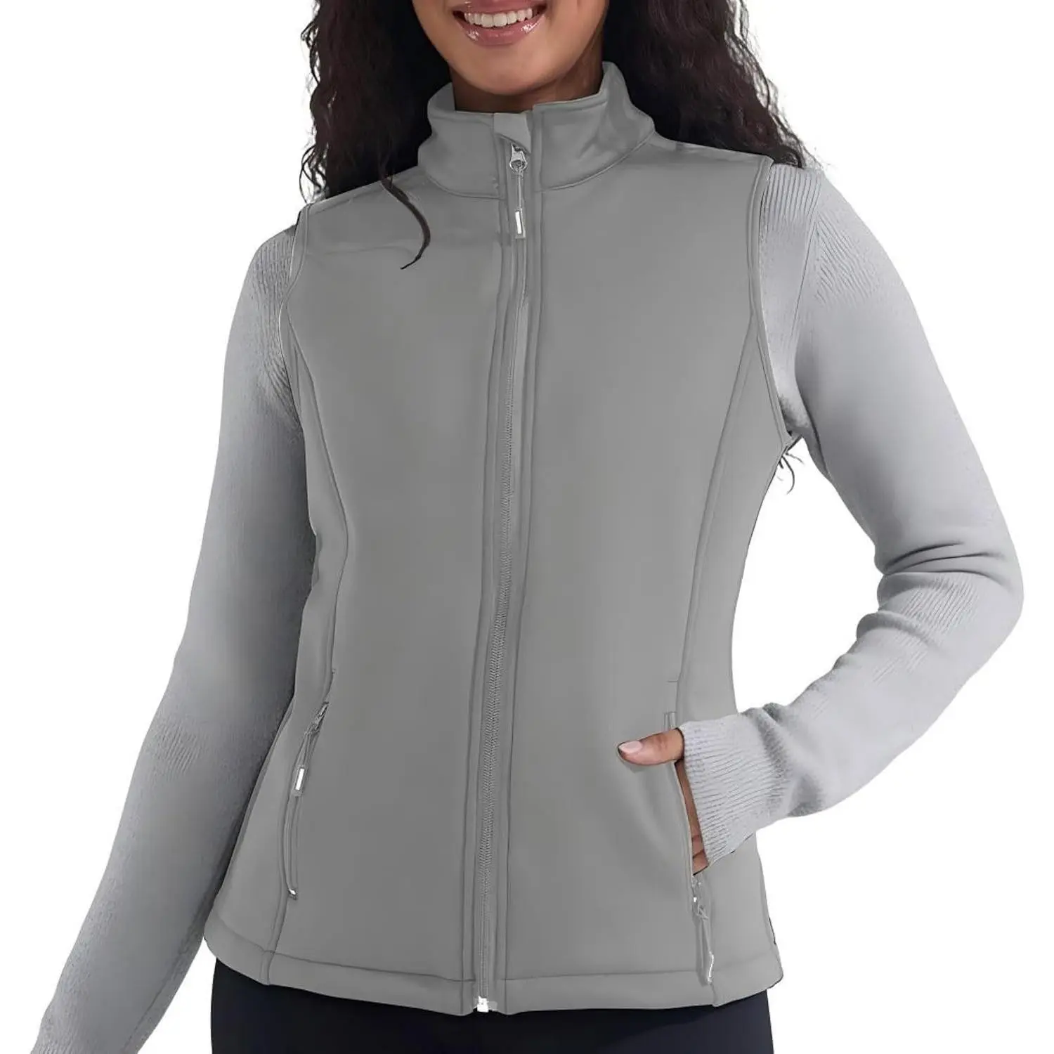Women's Fleece Vest Softshell Windproof Sleeveless Jacket with Zipper Pockets Running Hiking Golf Winter