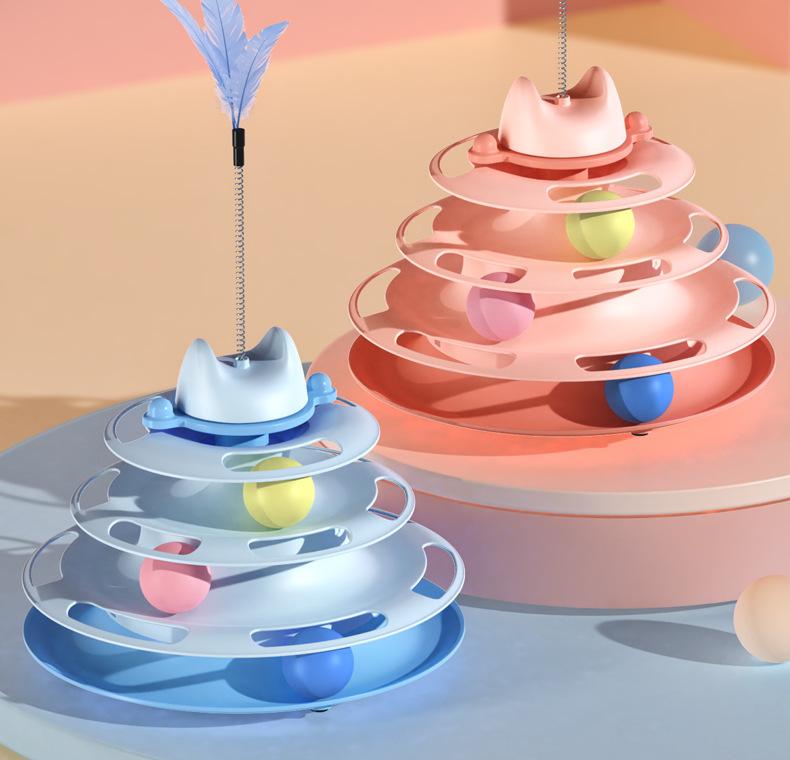 Three-Layer Cat Turntable Toy, Indoor Cat Educational Game Track Tower, Interactive Ball Toy, Three-Color Exercise Game