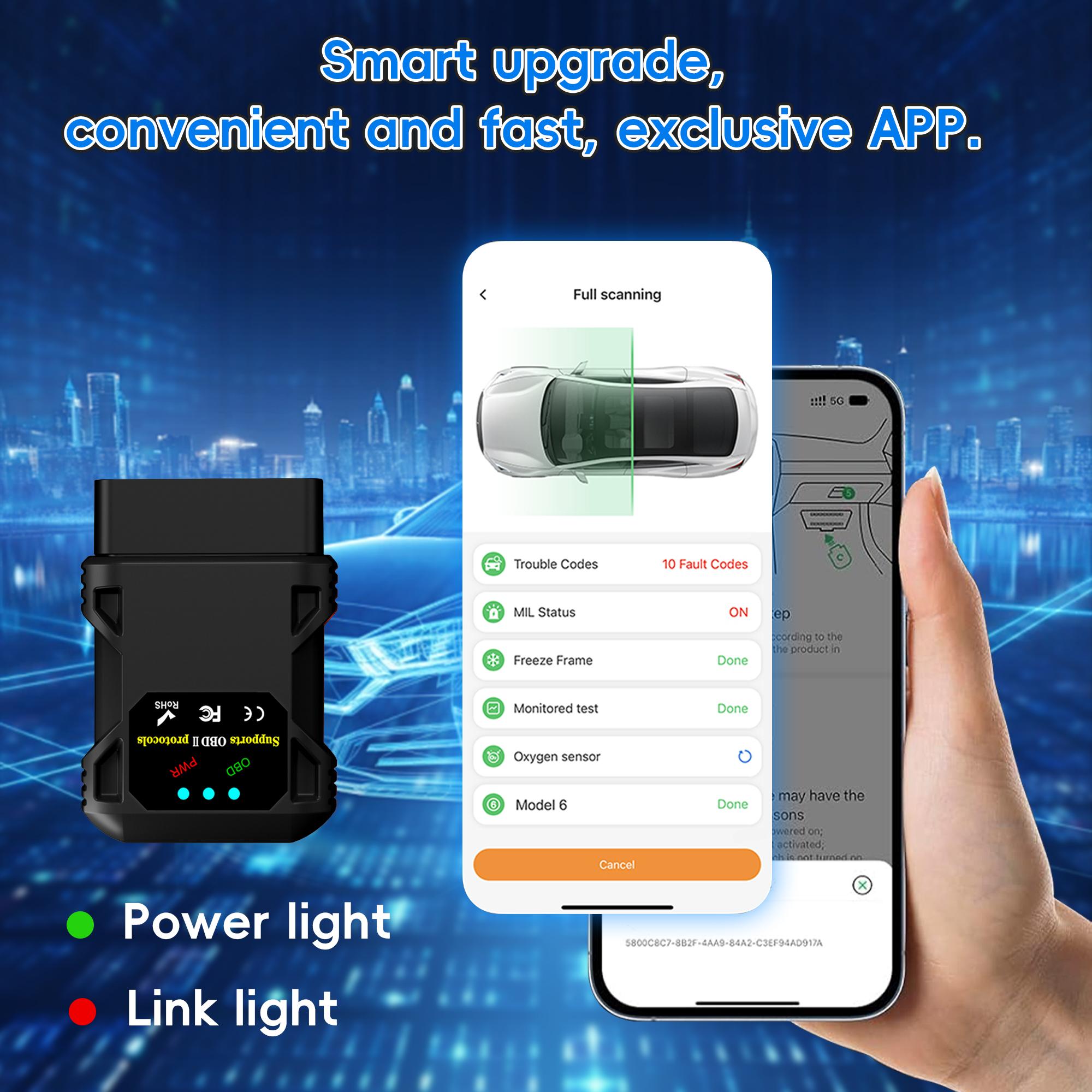 Obd2 Scanner Bluetooth-compatible Wireless 5.0 Adapter, Car Diagnostic Tool Reader, Engine Fault Code Reader, Real-Time Data Monitoring