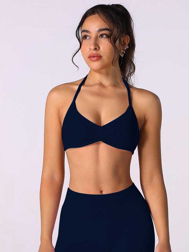 Women's Solid Backless Sports Bra, Breathable Comfortable Strappy Wireless Sports Bra, Ladies Sportswear for Indoor Outdoor Wear, Strappy Sports Bras