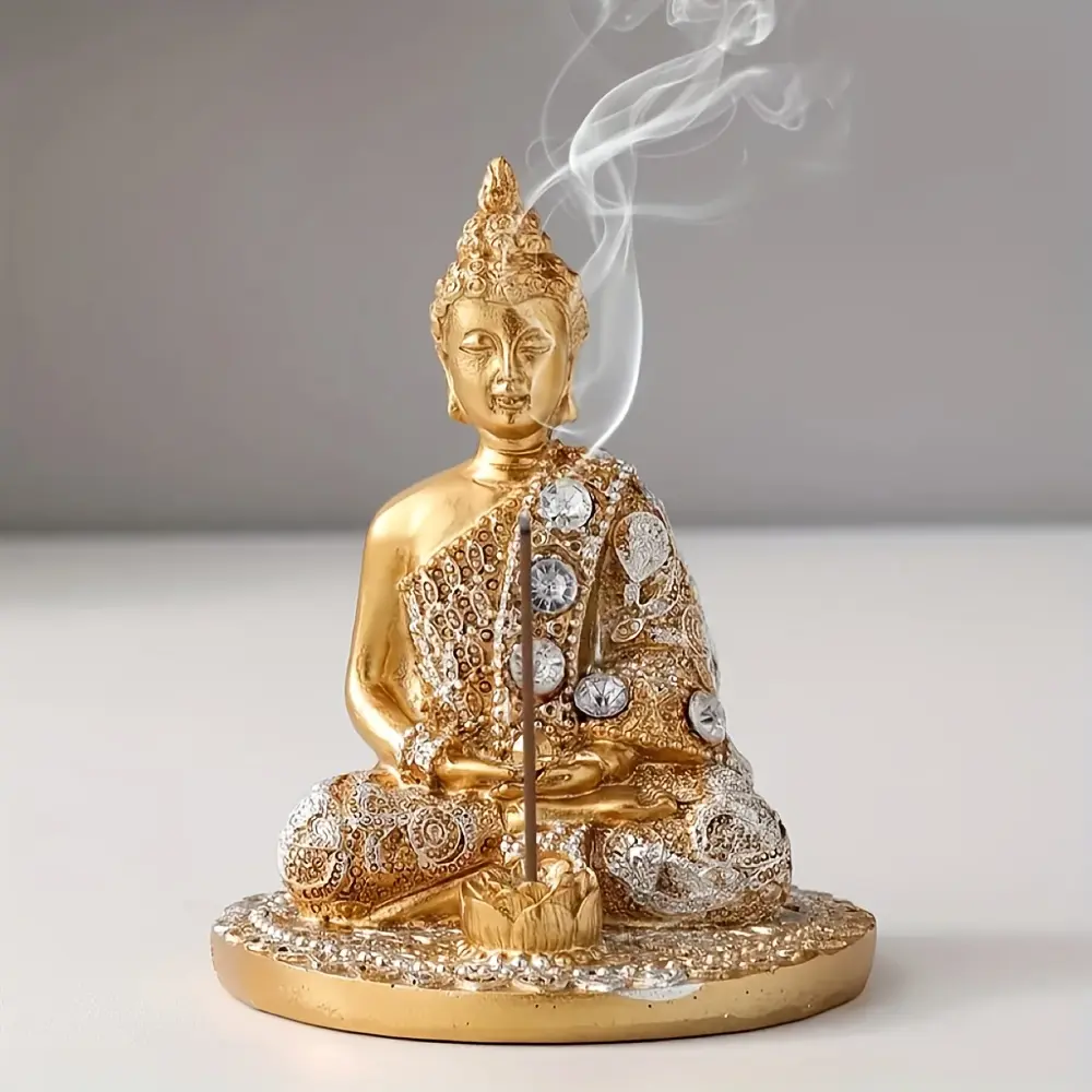 Buddha Resin Sculpture, Decorative Incense Burner for Tea Room Yoga Meditation, Desktop Feng Shui Ornament, Handmade Craftsmanship
