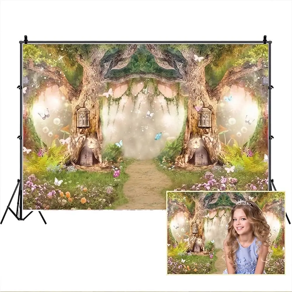 7x5ft Polyester Spring Backdrop Fairy Enchanted Garden Fairytale Forest Jungle Photo Background for Party Photoshoot   Girl  Photography Studio Props Enchanted Forest Backdrop