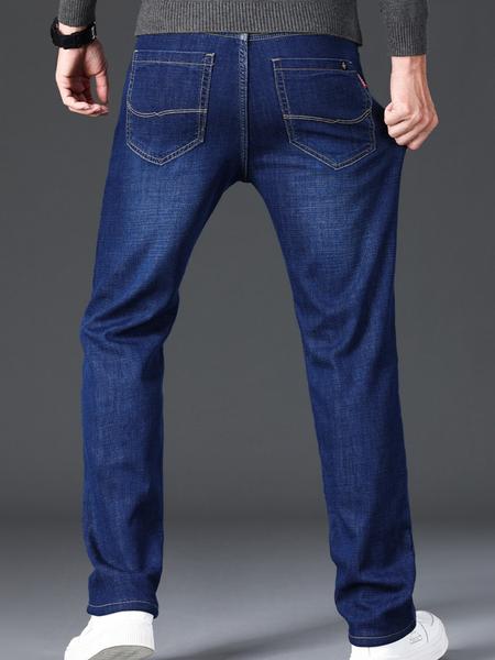 Men's Thickened Winter Fleece Jeans, Loose Straight Leg High Waist Casual Elastic Pants, Warm Long Denim Trousers for Fall & Winter, Denim Clothing