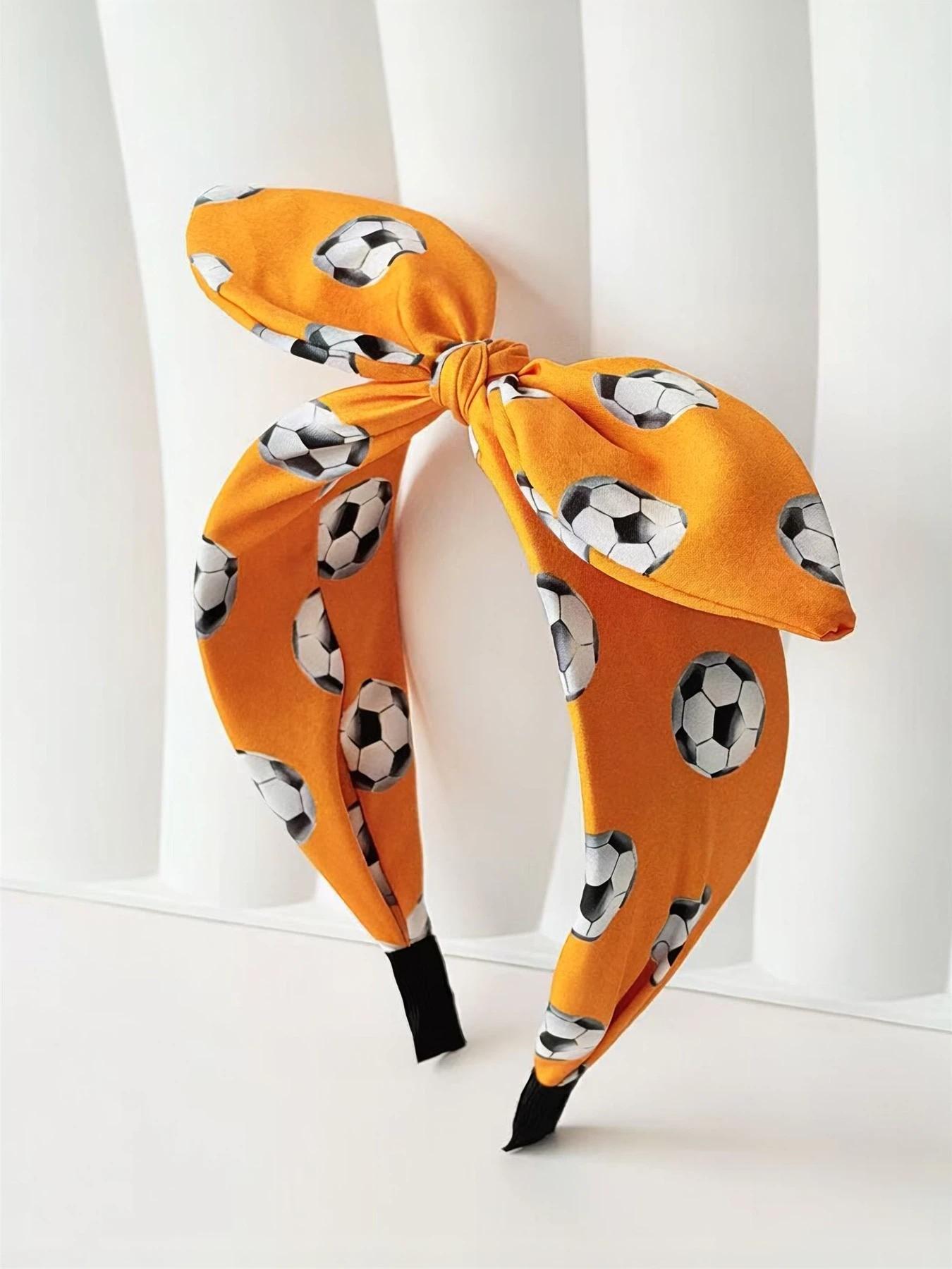 World Cup Football Print Hairband, Butterfly Knot Rabbit Ear Headband, Sports Game Accessory, Stylish and Fun Hair Decor