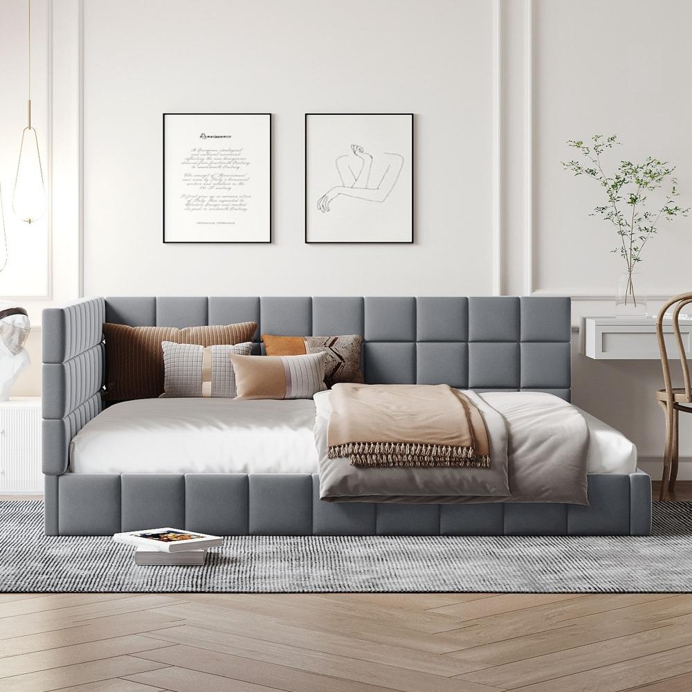 Velvet Mid-Century Modern Full-Size Couch-Bed with Armrest, Sturdy Slatted Base - Durable 2-in-1 Sofa Bed for Living Rooms, Bedroom, Easy Set-Up, Hardware and Instructions Included