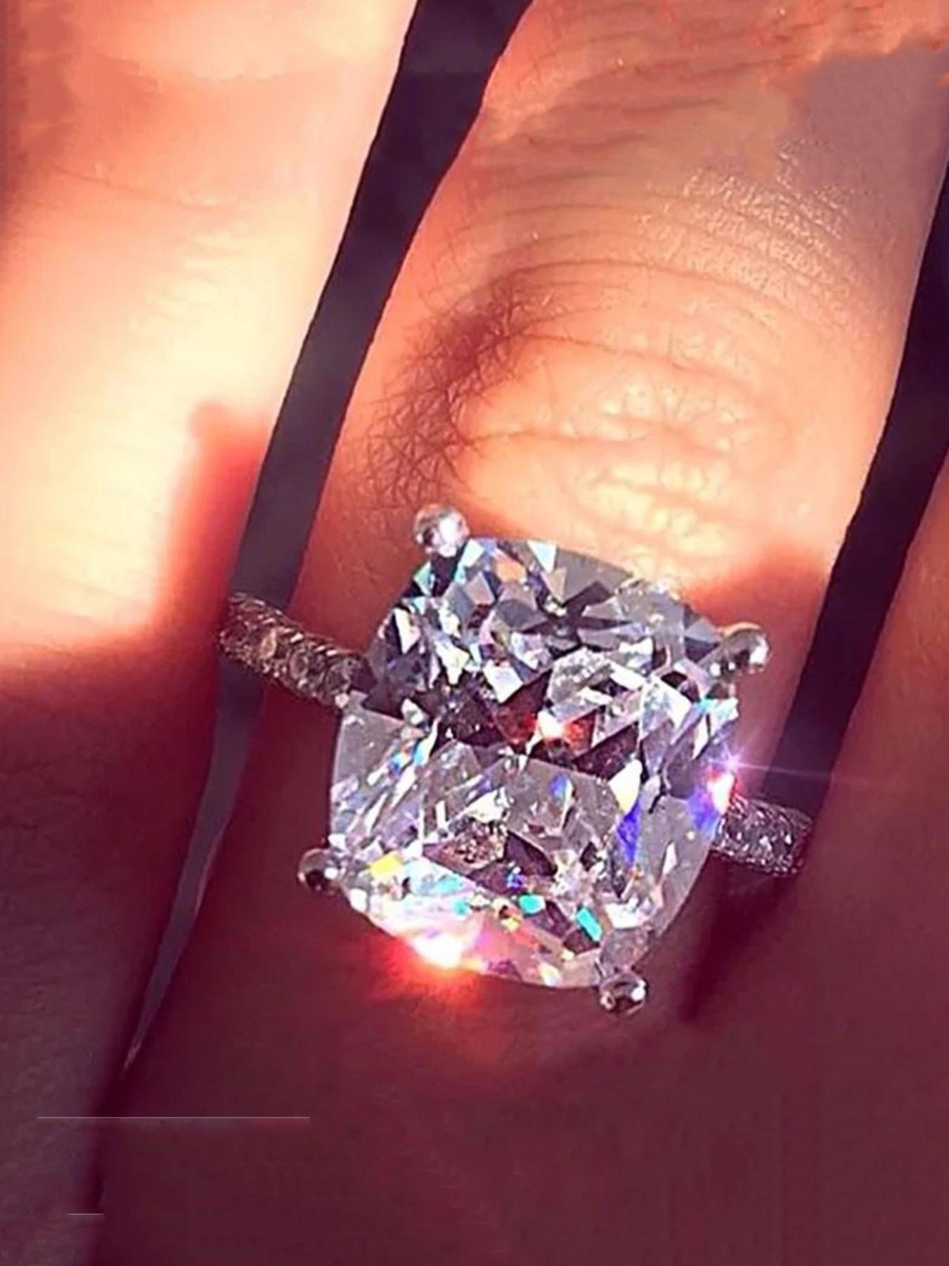 S925 Sterling Silver Square Shaped Artificial Zircon Ring, Beautiful Rings, Shiny Ring for Women, Trendy All-match & Exquisite Jewelry for Birthday Gift, Art Deco Engagement Ring, Elegant Everyday Ring, Fashion Rings