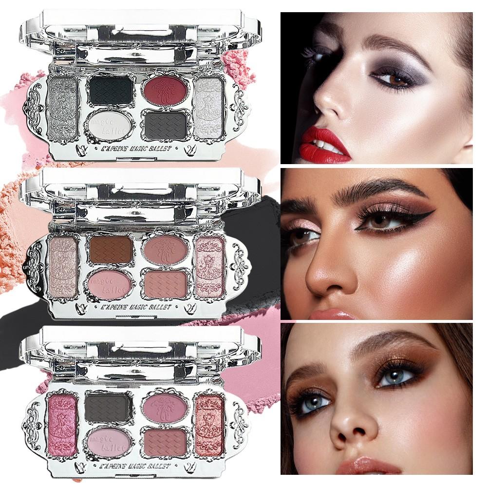 Kapelle Six Color Swan Eyeshadow Palette, Contour Blush Highlighter, Multi-Use Portable High-Quality Eye Shadow, Travel-Friendly Makeup