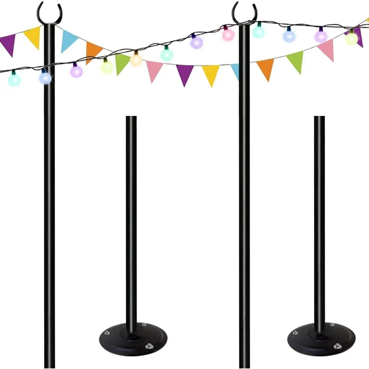 10ft String Light Poles for Hard Surfaces, Light Poles for Outdoor String Light, Perfect for Garden, Backyard, and Patio Lighting Stand for Parties, Wedding - Matte Black Finish - 2 Pack