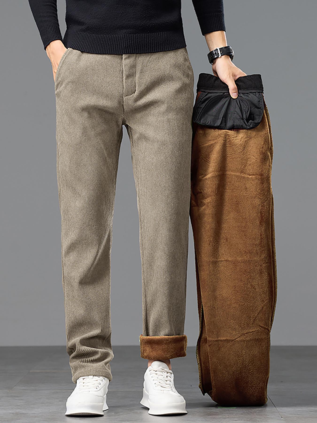 Men's Winter Casual Pants Thickened Fleece Lined Warm Outdoor Business Long Trousers, New Arrival Fall & Winter Fashion Clothing