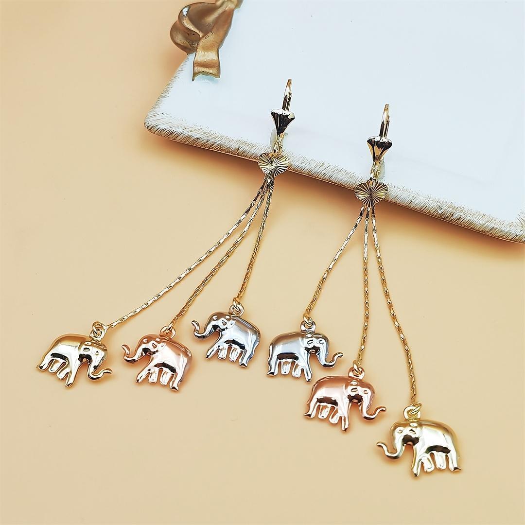 Women's Polished Copper Alloy Dangle Earrings - 3-Tone Elephant-Dolphin Charm Multi-Chain Tassel Ear Jewelry, Lightweight Elegant Craft for Wedding, Daily Casual Use (Sports & Outdoor Accessory Complement)