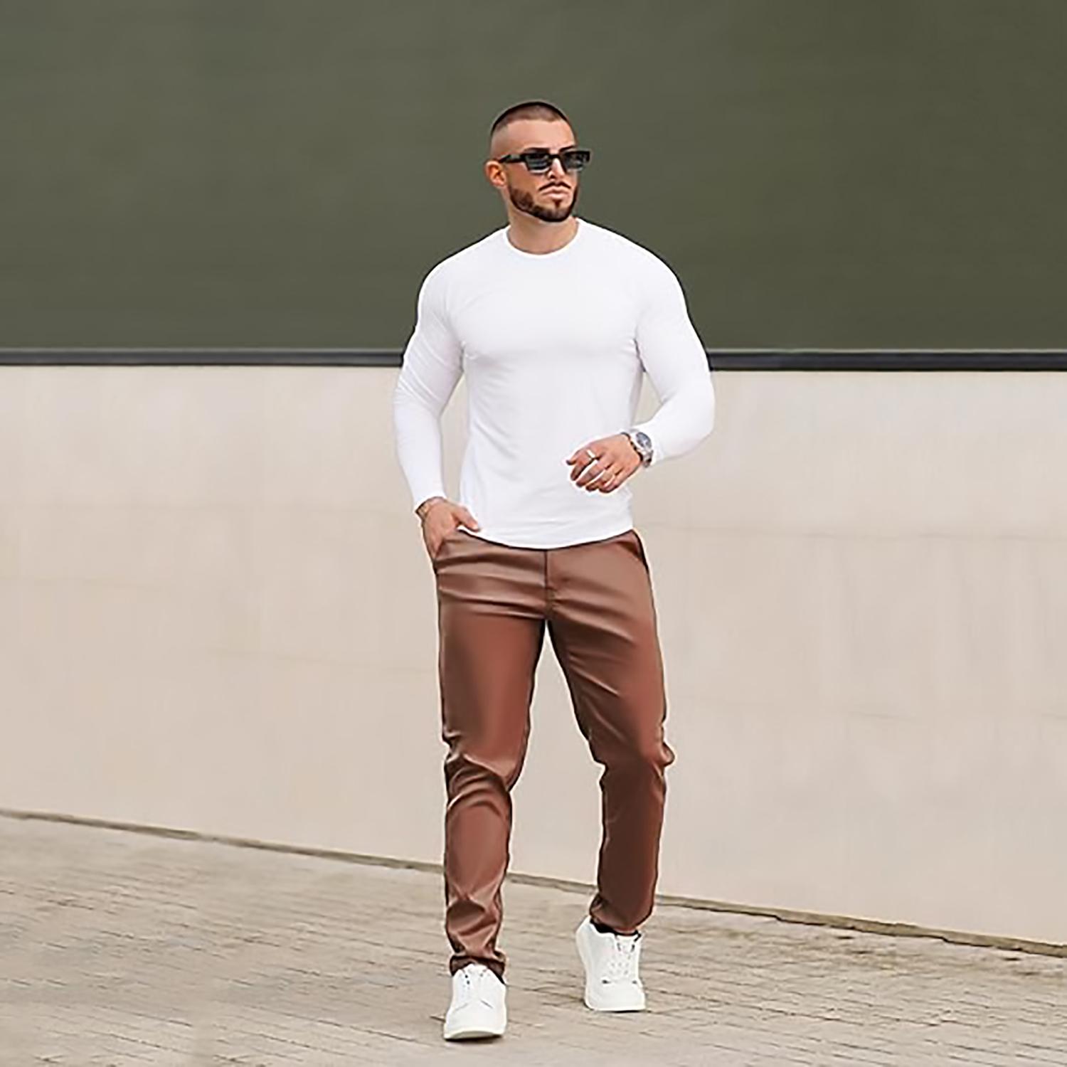 GINGTTO Mens Slim Fit Pants Stretch Pu Faux Leather Motorcycle Biker Pants