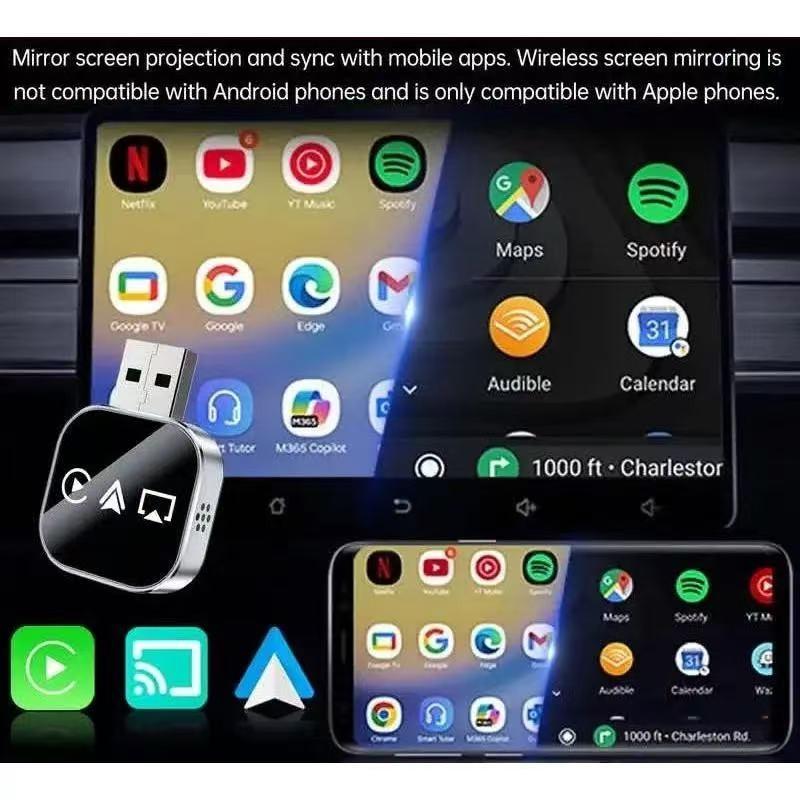 Wireless Carplay Adapter, 3-In-1 USB A/c Android Car System Bluetooth-compatible Video Box, Screen Mirroring for iOS Phone, Car Play Accessory for iPhone