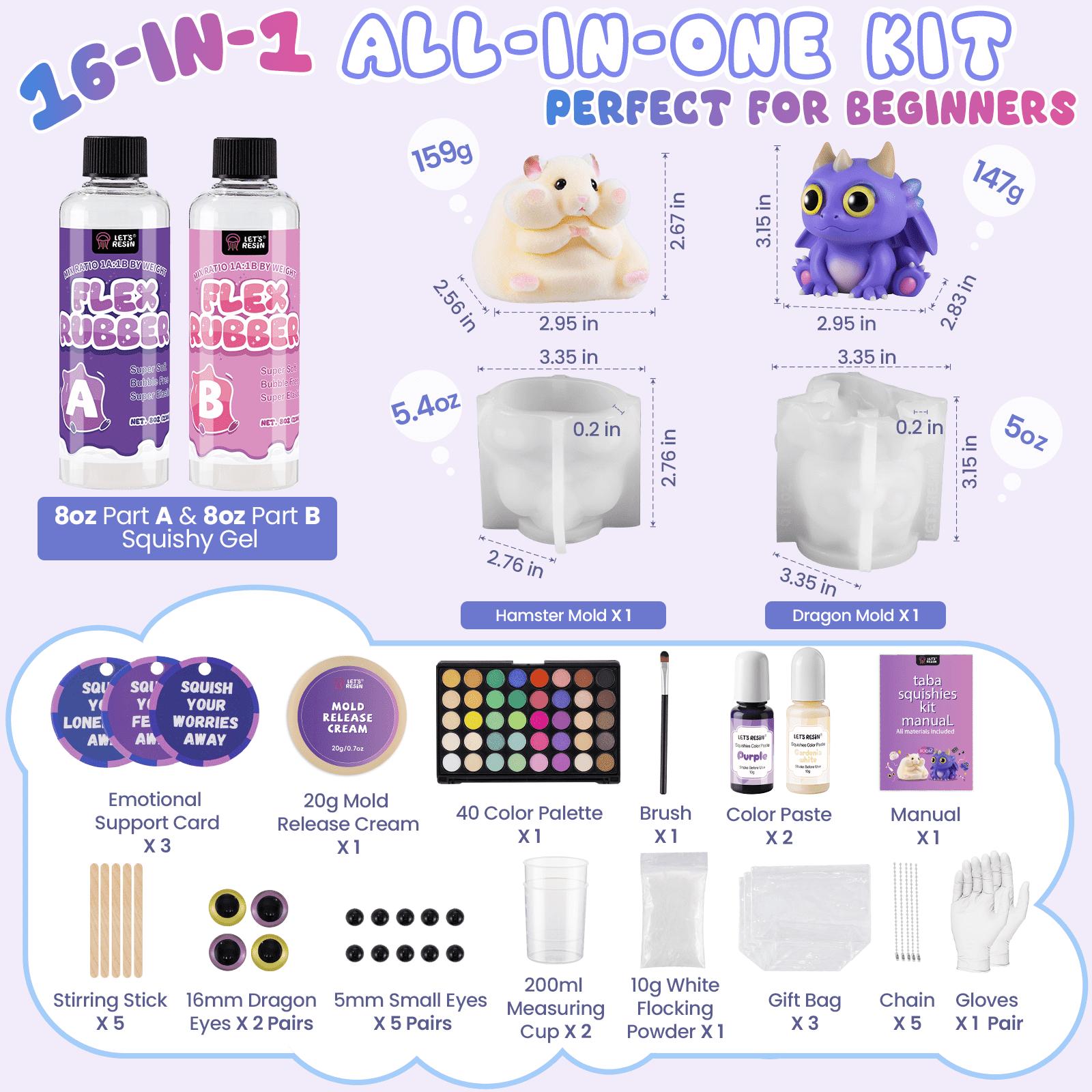 Hamster & Dragon Taba Squishy Making All-in-one Kit, Super Soft Silicone Rubber Making Kits 1:1 AB Ratio Mix Set with Paw, DIY Decompression Gift,Silicone Pigment Dye for Taba Squishy,Pefect for Beginners- LET'S RESIN