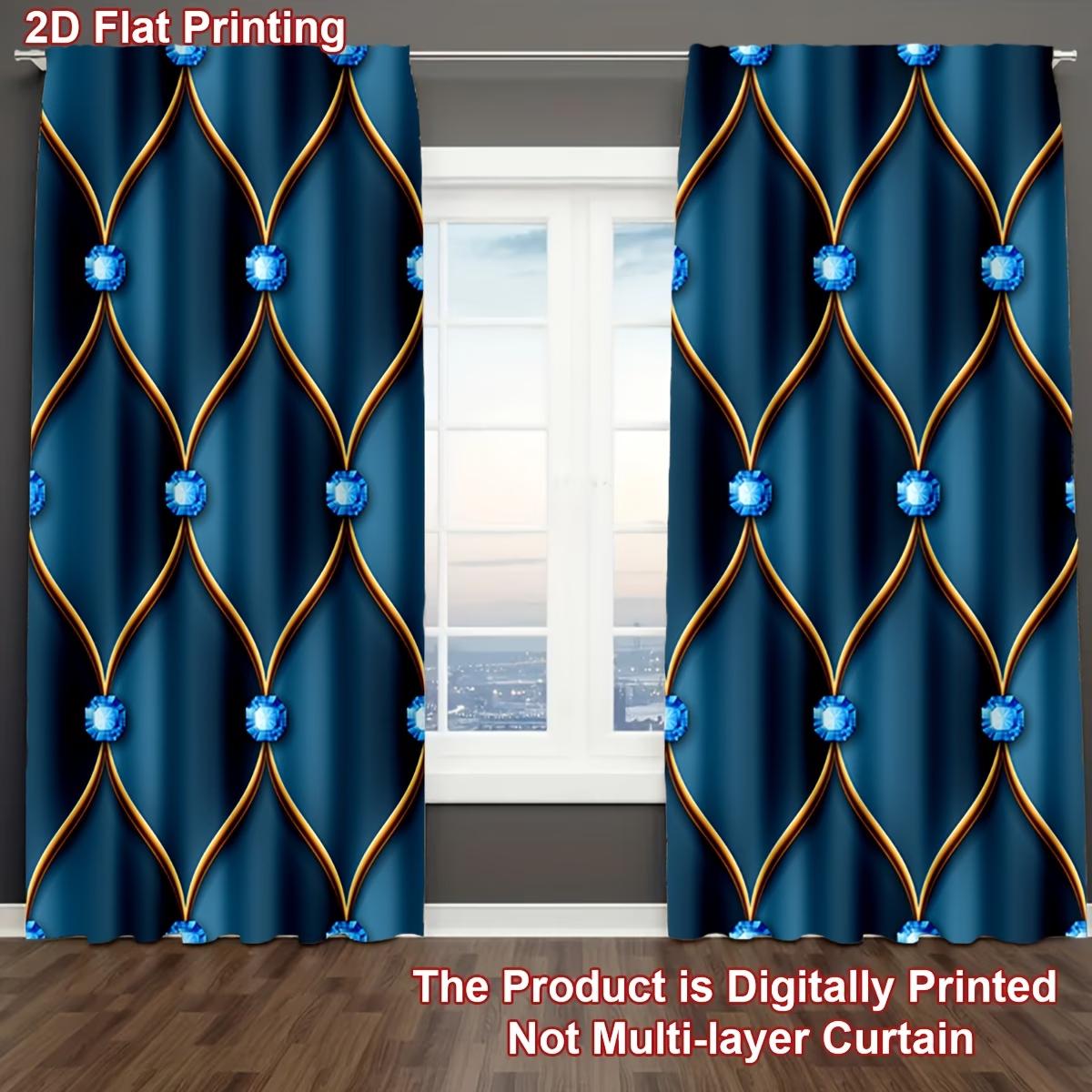 2 pieces / set of dark blue Nordic-style crystal-pattern curtains, 3D digital printed curtains, lightweight and ventilated, suitable for comfortable bedrooms, stylish offices, fashionable kitchens, cozy living rooms and peaceful study rooms