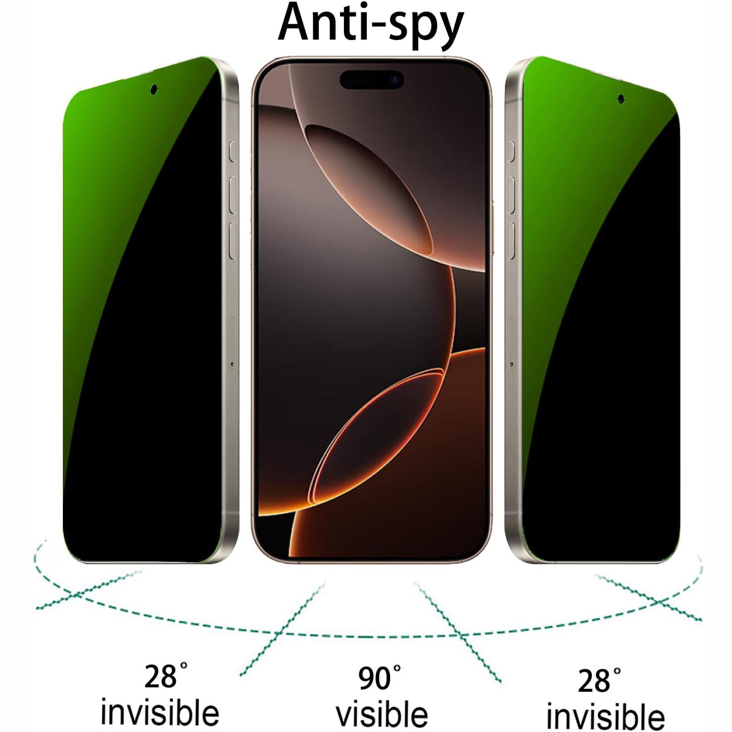 Tempered Glass Phone Screen Protector, 3 Counts Anti-spy Phone Screen Protective Film, Phone Accessories Compatible with iPhone 15 14 13 12 Smartphone