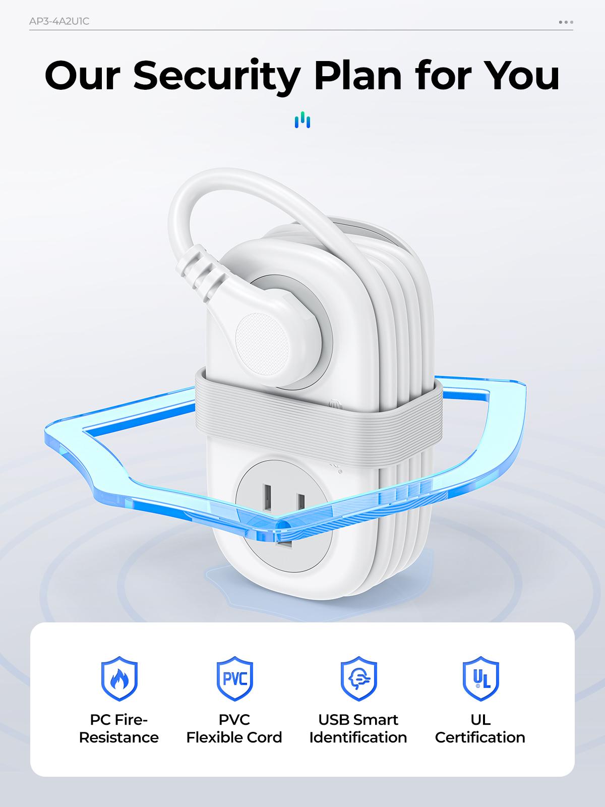 Travel Power Strip, ORICO 4 Outlets 3 USB Ports (1 USB C) with 4FT Wrapped Short Extension Cord Small Power Strip, 20W Fast Charging ，Compact for Hotel Travel Essentials Cruise Approved-AP3 Series