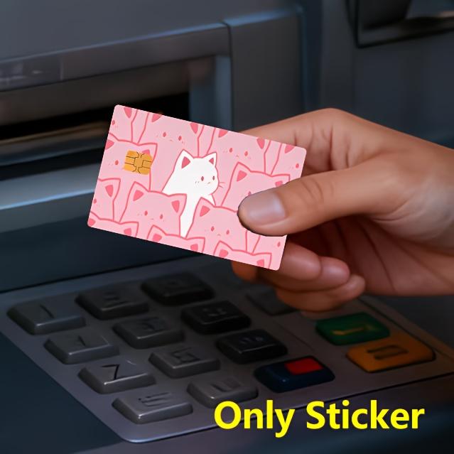 Kawaii Anime Pink Cats Pattern PVC Card Skin Sticker, Easy Design, Bubble-Free, Non-Braided, Suitable for EBT, Credit, Debit Cards, Keys, Room Cards, Protects Small Chip Cards, Ideal for Everyday Use