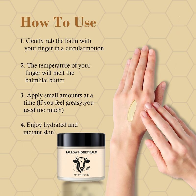 Organic Grass-Fed Beef Tallow Balm with Raw Honey, Handmade Long Lasting Moisturizing Cream for Soft & Smooth Skin, Natural Ingredients, Single Pack