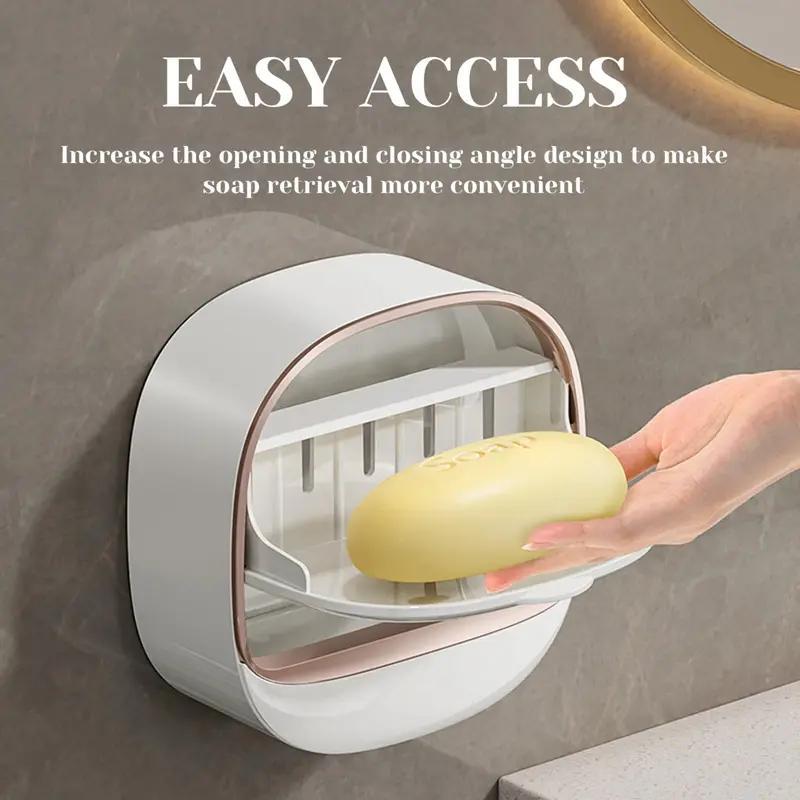 Shower waterproof soap holder, antibacterial wall mounted soap dish with drain and flip cover, keeps soap dry, white Shower waterproof soap holder, antibacterial wall mounted soap dish with drain and flip cover, keeps soap dry, white