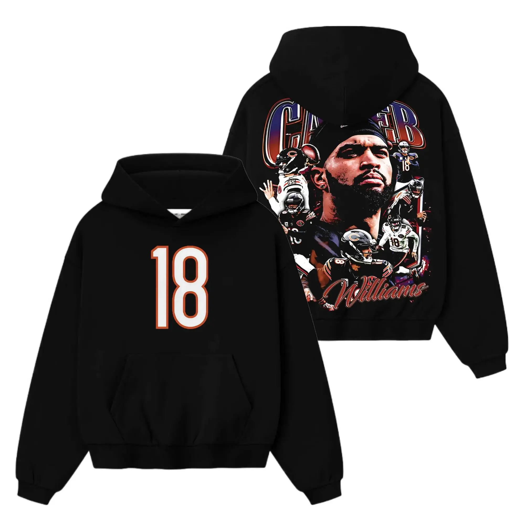 [Sale Up To 50%] Unisex Caleb Williams - King Caleb # 18 Game Day Fit For Bears Nation Cotton Hoodie Sweatshirt T-Shirt (Made In US), King Caleb Fans Outfit, Bears Fans Shirt, Gift For Football Fans, Football Graphic Hoodie